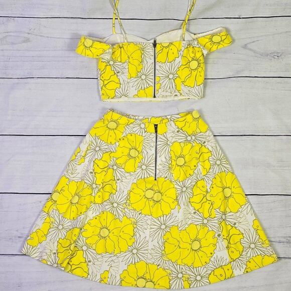 Top shop | Yellow & White Foral Flare Midi Skirt And Crop Top Size 4 - Picture 7 of 8